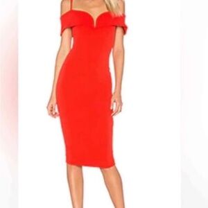 Nookie Red Off-Shoulder Bodycon Midi Dress